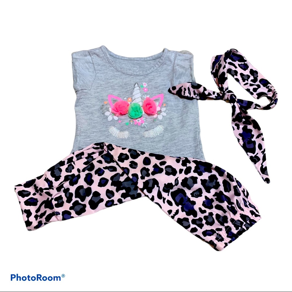 2t unicorn and leopard print with topknot